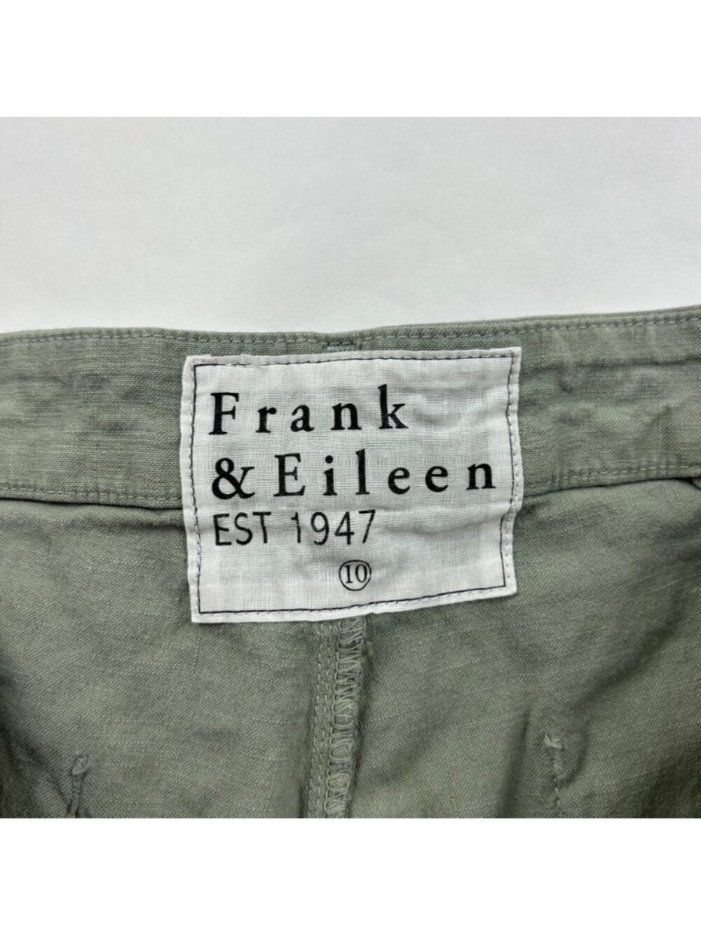 Frank & Eileen Sage Green Flax Blend Kinsale Straight Leg Raw Hem Ankle Pant 10 - Picture 3 of 7